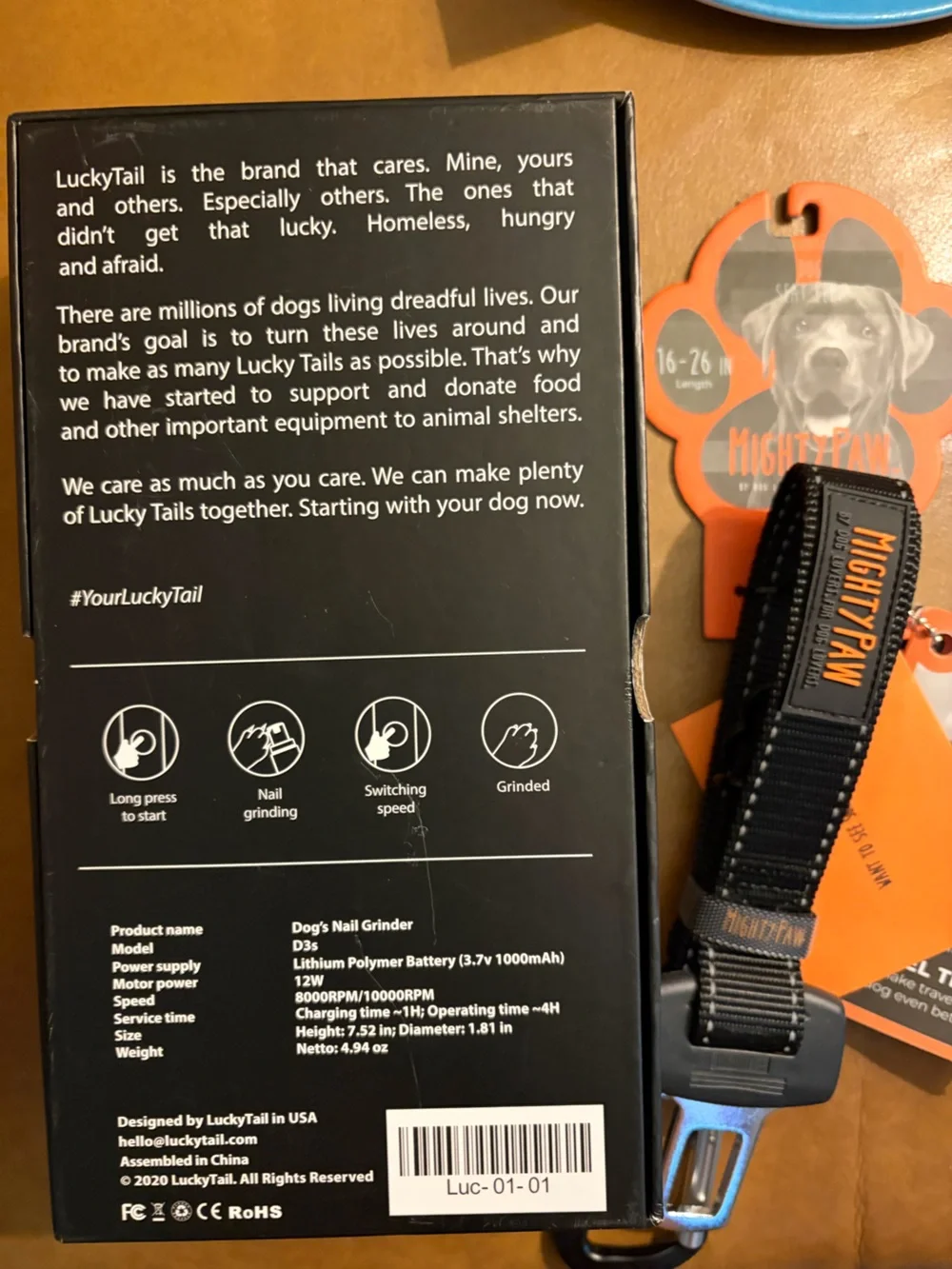 NEW Lucky Tail dog nail grinder (open box) plus free mighty paw seatbelt